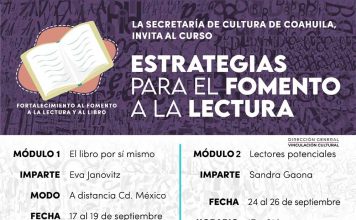Invita Cultura Coahuila al curso ‘estrategia para el fomento a la lectura’