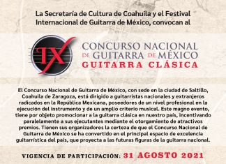 Mantiene Coahuila abierta la convocatoria al IX Concurso Nacional de Guitarra 2021